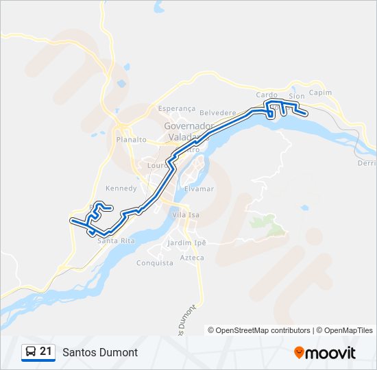 Mapa da linha 21 de ônibus