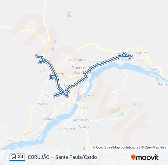 Mapa da linha 33 de ônibus