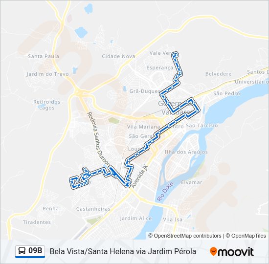 Mapa da linha 09B de ônibus