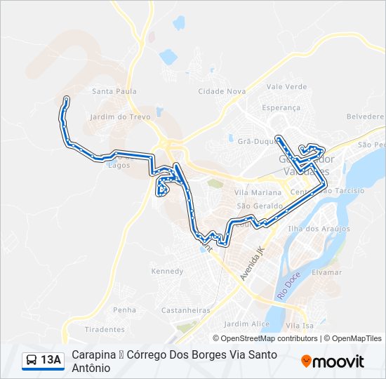Mapa da linha 13A de ônibus