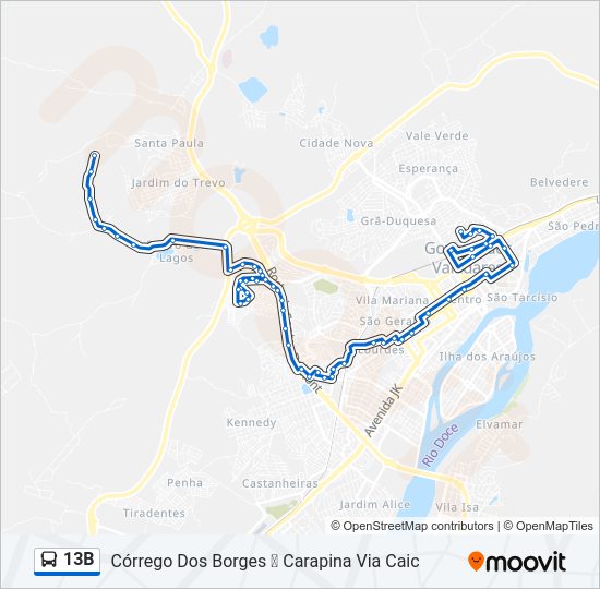 Mapa da linha 13B de ônibus