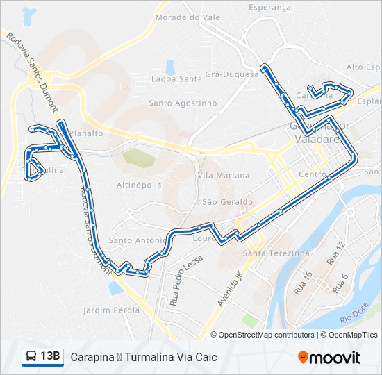 Mapa da linha 13B de ônibus