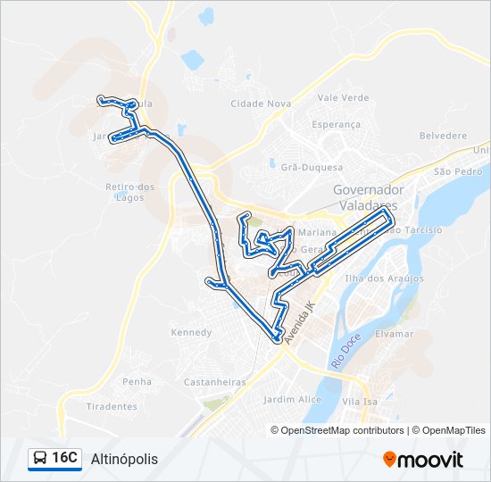 Mapa da linha 16C de ônibus