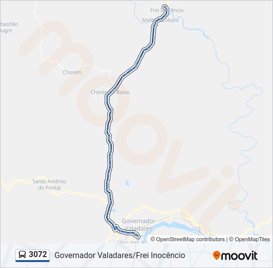 Mapa da linha 3072 de ônibus