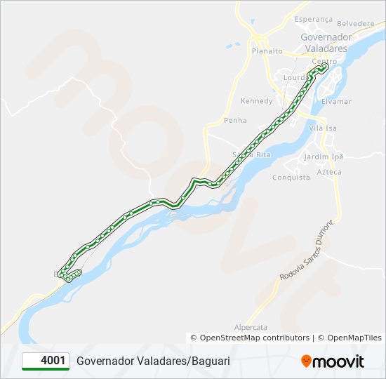 Mapa da linha 4001 de ônibus