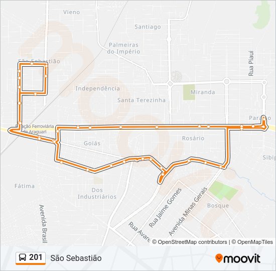 Mapa da linha 201 de ônibus