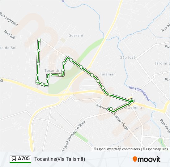 Mapa da linha A705 de ônibus