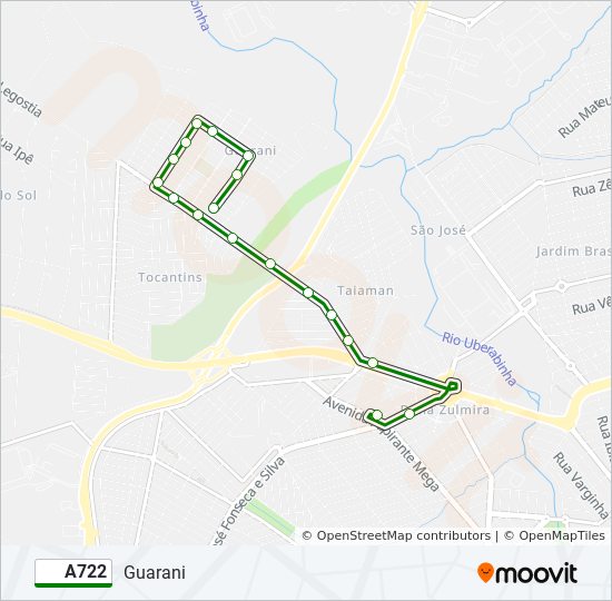 Mapa da linha A722 de ônibus