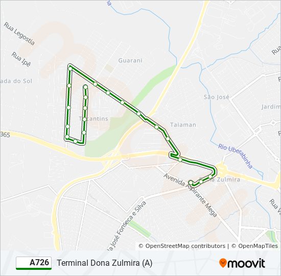 Mapa da linha A726 de ônibus