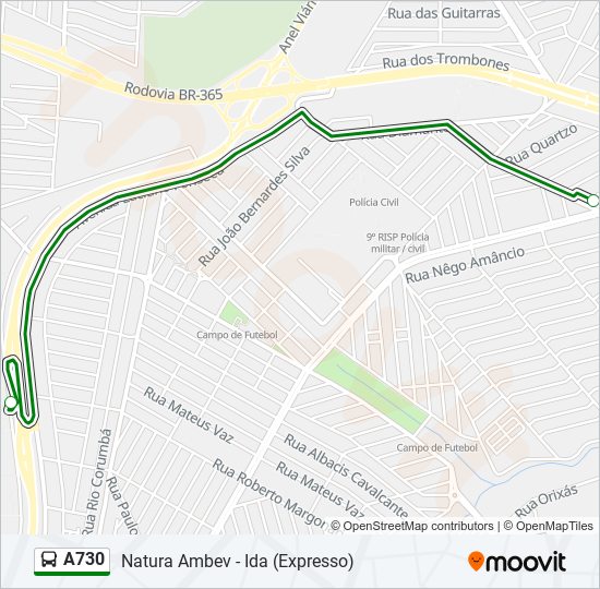 Mapa da linha A730 de ônibus