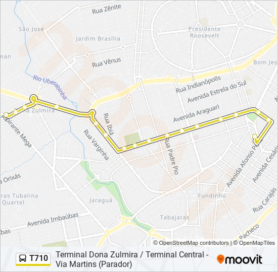 Mapa da linha T710 de ônibus