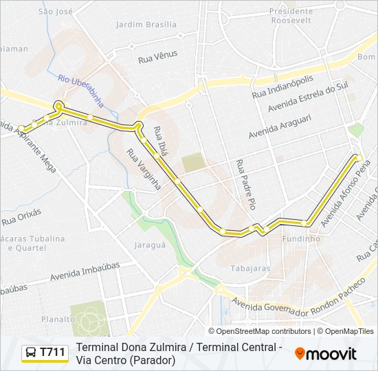 Mapa da linha T711 de ônibus