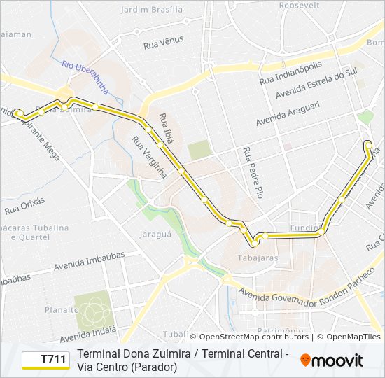 Mapa da linha T711 de ônibus