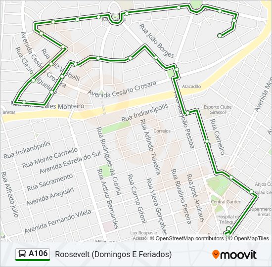 Mapa da linha A106 de ônibus