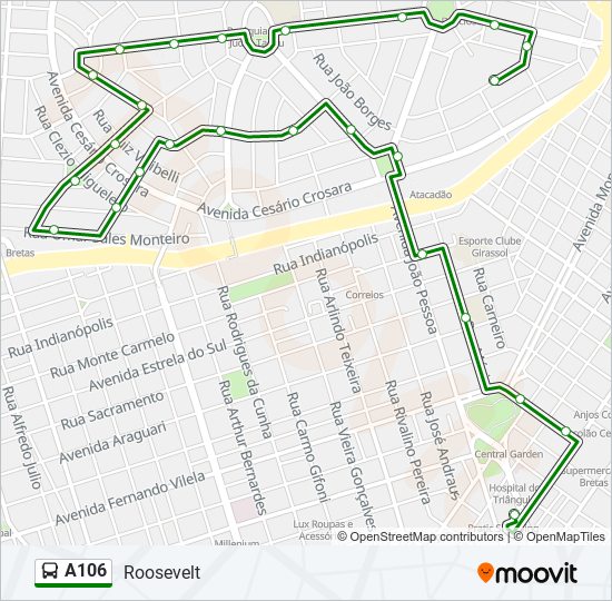 Mapa da linha A106 de ônibus