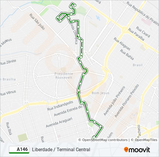 Mapa da linha A146 de ônibus