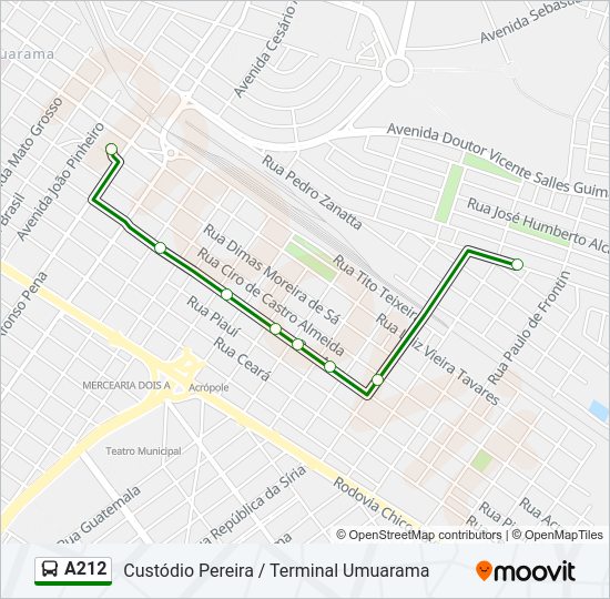 Mapa da linha A212 de ônibus