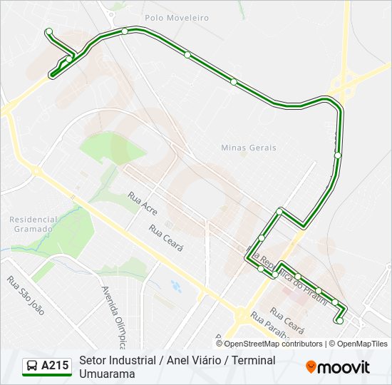 Mapa de A215 de autobús