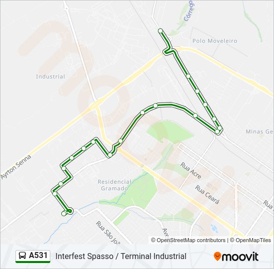 Mapa da linha A531 de ônibus