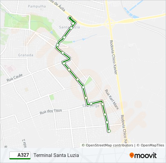 Mapa da linha A327 de ônibus