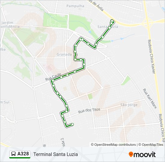 Mapa da linha A328 de ônibus