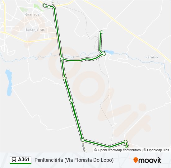 Mapa da linha A361 de ônibus