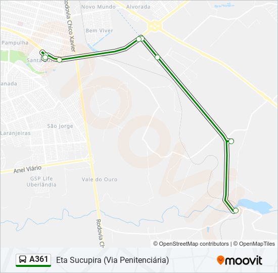 Mapa da linha A361 de ônibus