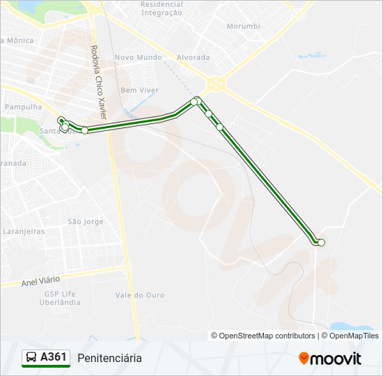 Mapa da linha A361 de ônibus