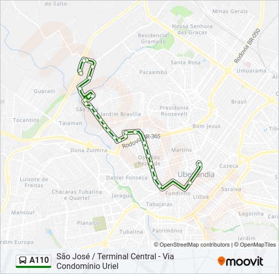 Mapa da linha A110 de ônibus