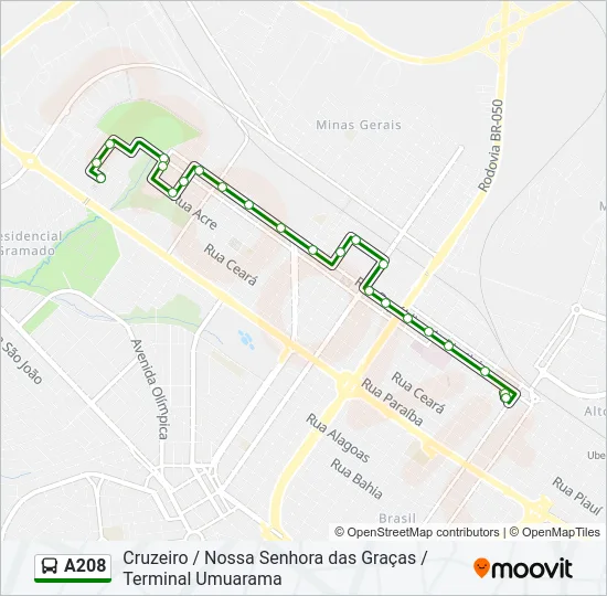 A208 Bus Line Map