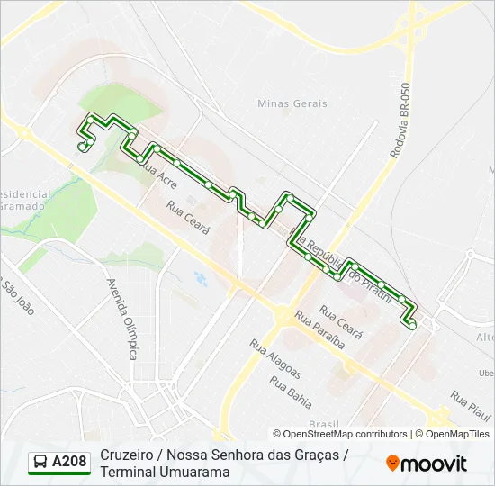 A208 Bus Line Map