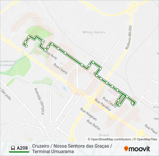 A208 Bus Line Map