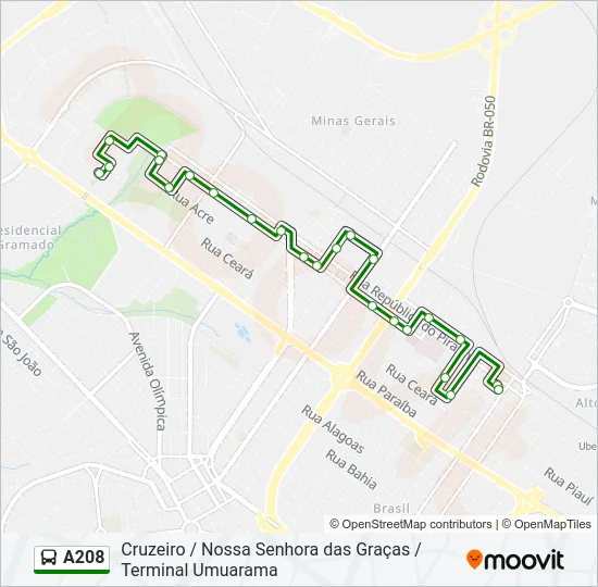 A208 Bus Line Map