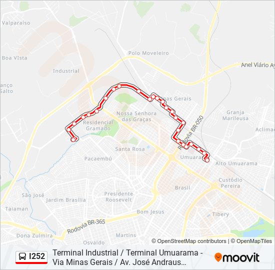 Mapa da linha I252 de ônibus