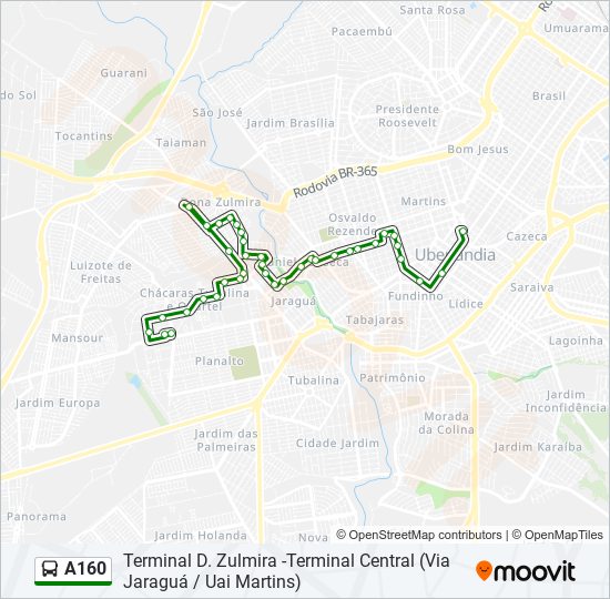 Mapa de A160 de autobús