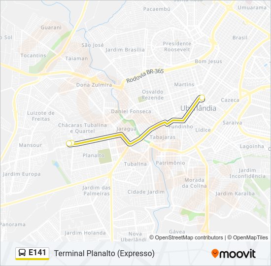 Mapa da linha E141 de ônibus