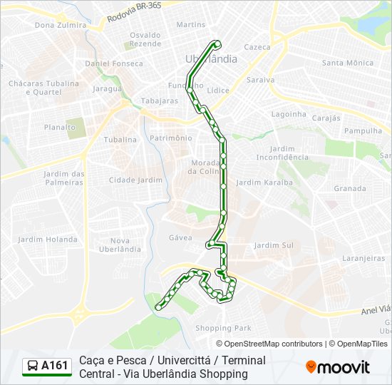 Mapa da linha A161 de ônibus