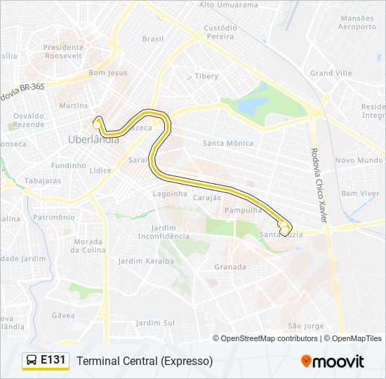 Mapa da linha E131 de ônibus