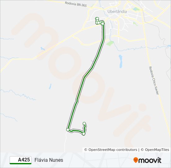 Mapa da linha A425 de ônibus