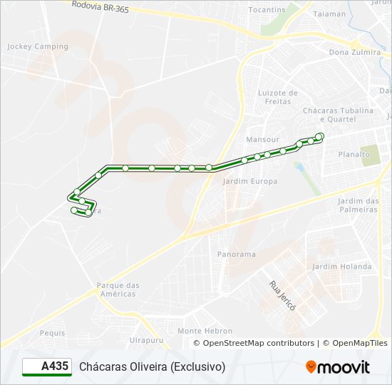 Mapa da linha A435 de ônibus