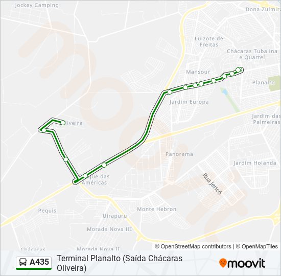 Mapa da linha A435 de ônibus