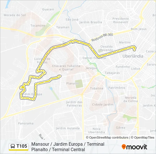 T105 Bus Line Map