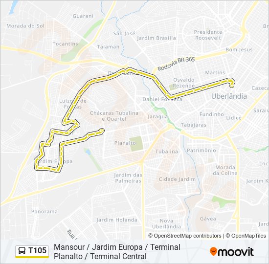 T105 bus Line Map