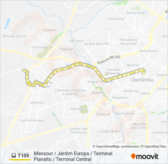 T105 Bus Line Map