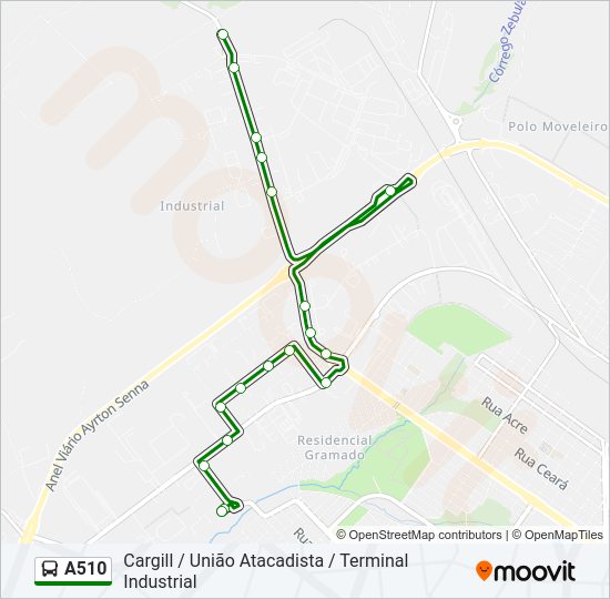 Mapa da linha A510 de ônibus