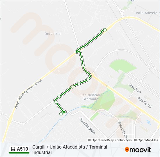Mapa da linha A510 de ônibus