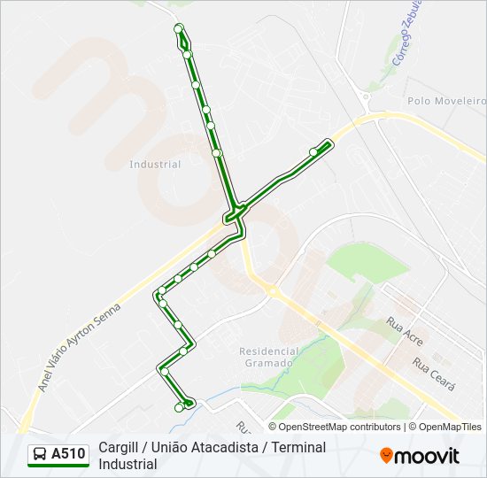 Mapa da linha A510 de ônibus