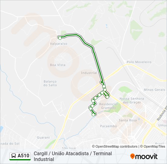 Mapa da linha A510 de ônibus