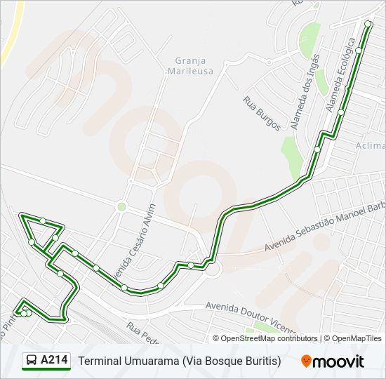 Mapa da linha A214 de ônibus