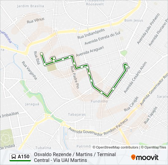Mapa da linha A150 de ônibus